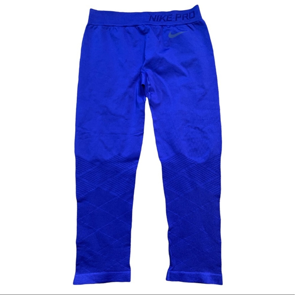 NIKE PRO Dri Fit Crop Capri Leggings With Elastic Waist Blue/Purple Size Small